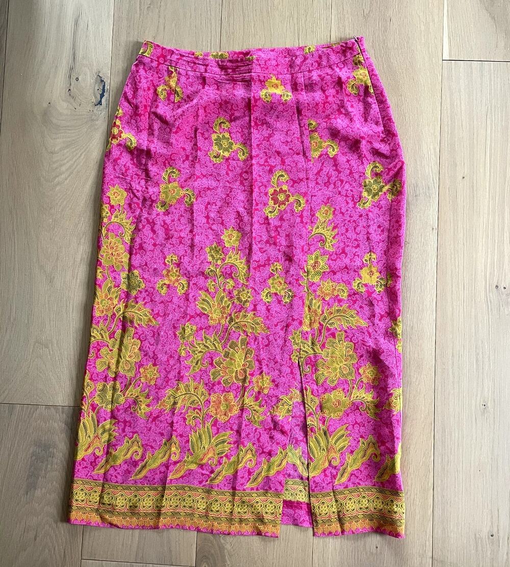 Vintage Evan Picone Hot Pink Silk Floral Maxi Skirt 8